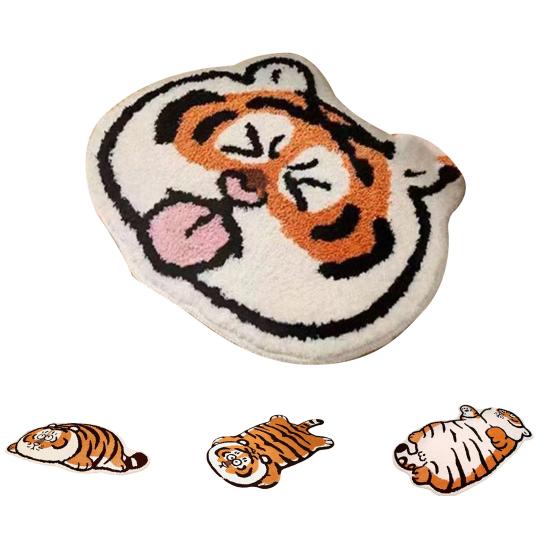 Tapete adorável com estampa de tigre, capacho de pelúcia macio e fofo para uso diário