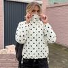 VEZFAA Women's Fashion Casual Polka Dot Print Fall Winter Long Sleeve Stand-Neck Jackets & Coats