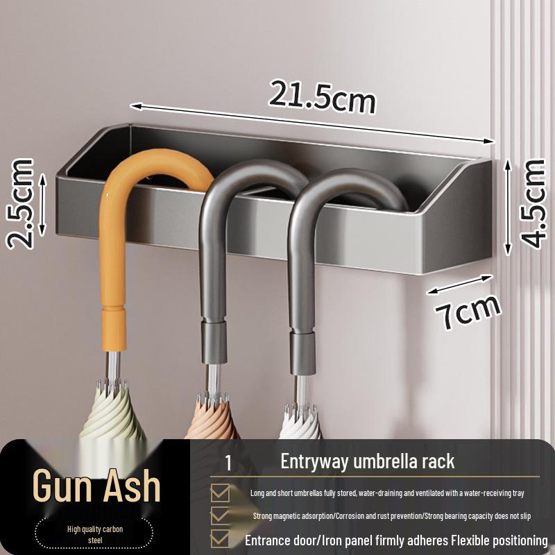 Wall-Mounted Magnetic Umbrella Rack with Water Drainage, No-Drill Installation for Home Entryway