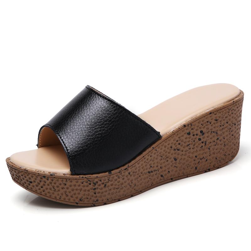 

Летний кожаный спуск с женскими тапочками, босоножки на толстой подошве, босоножки на высоком каблуке, женская обувь на высоком каблуке 35