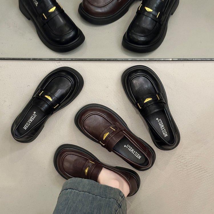 Cowhide version loafers women's 2025 autumn new shoes retro commuter black platform British style small leather shoes