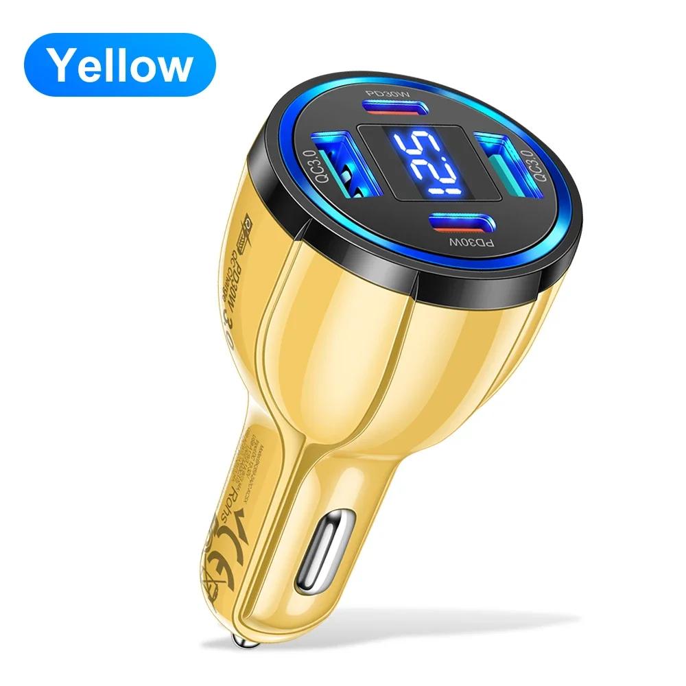 

Автомобильное зарядное устройство USB C 4 в 1, общая мощность 100 Вт, тип C PD, адаптер для быстрой зарядки с цифровым дисплеем напряжения для мобильных телефонов iPhone Xiaomi Yellow