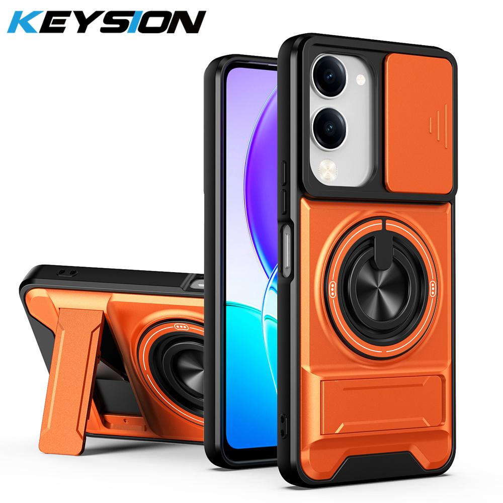 KEYSION Magnetic Phone Case for VIVO Y04 Y04s Y29s Y29t 5G Slide Camera Protection Upright Kickstand 360° Ring Shockproof Cover
