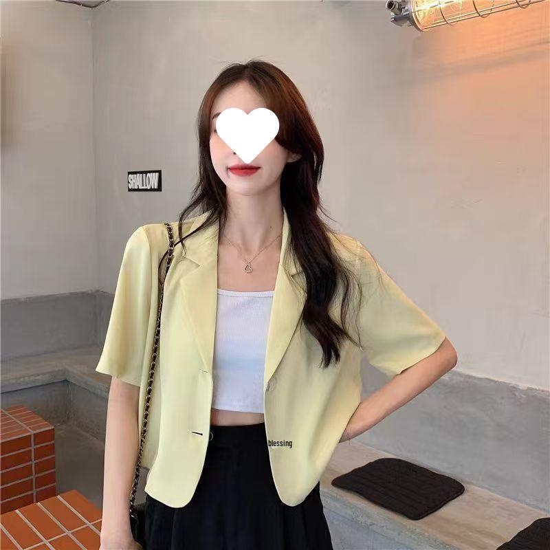 Women s Petite Plus Size Short-Sleeved Cropped Blazer - Spring/Summer Casual Suit Top M