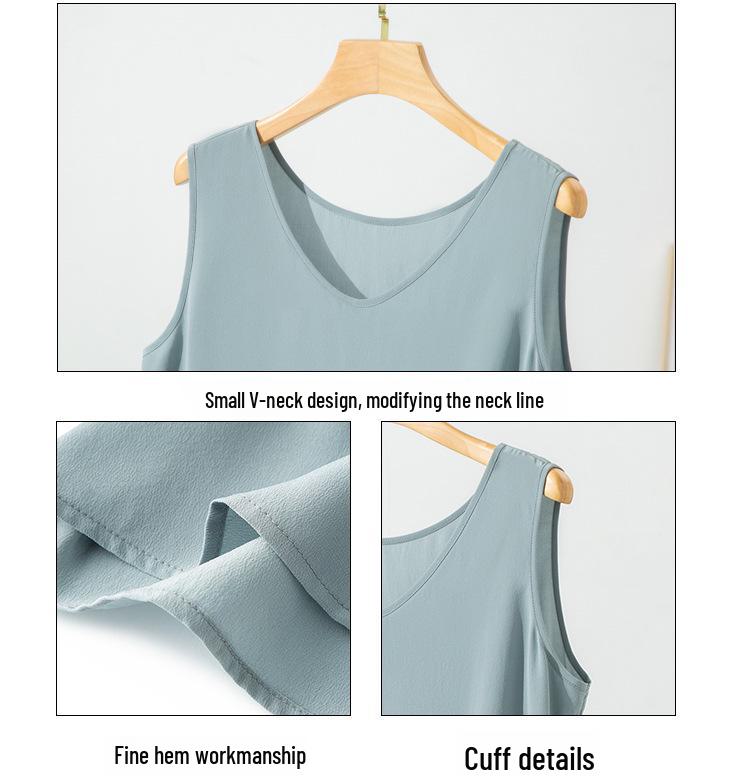 Summer Sand-Washed Double Crepe Silk V-Neck Vest - Women's Solid Casual Wear