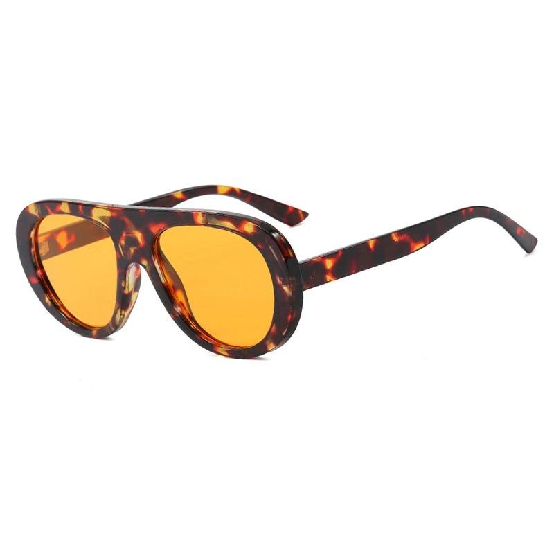 Retro Round Sunglasses For Women Men Vintage Oversized Pilot Frame Tea Color Lens Uv400 Luxury Brand Trend Unisex Shades