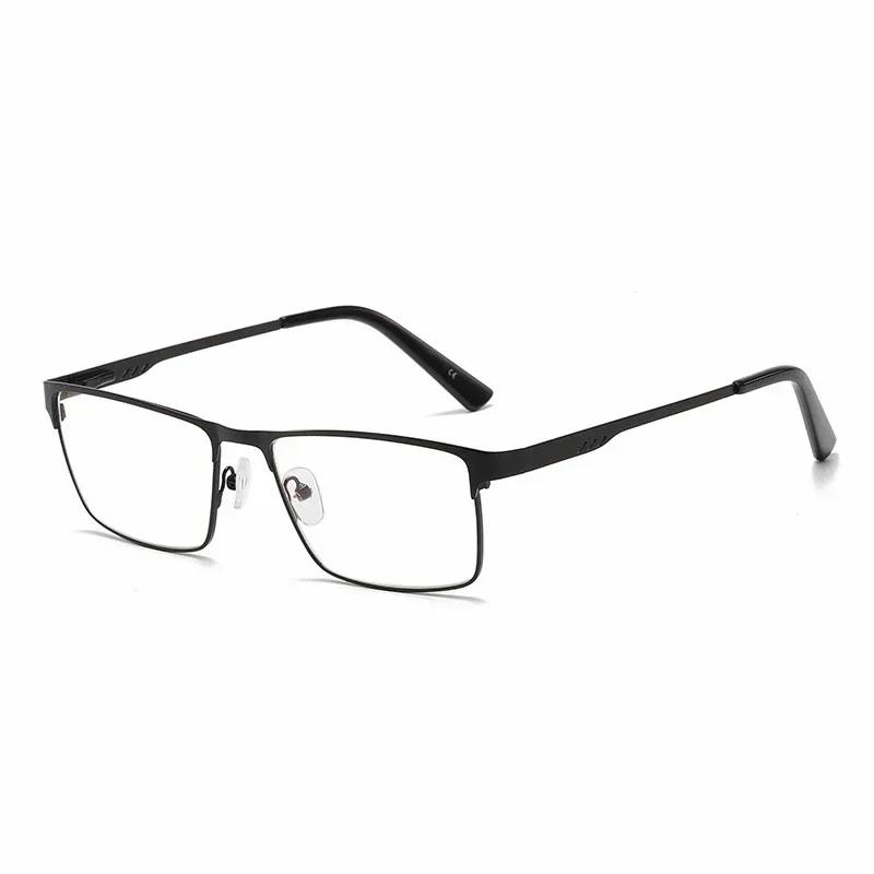 Classic Men's Business Square Metal Frame Reading Glasses Stylish Neutral Anti Blue Light Prescription Glasses