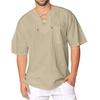 Men's Monochrome Short Sleeve Bandage V-Neck T-Shirt Loose Top