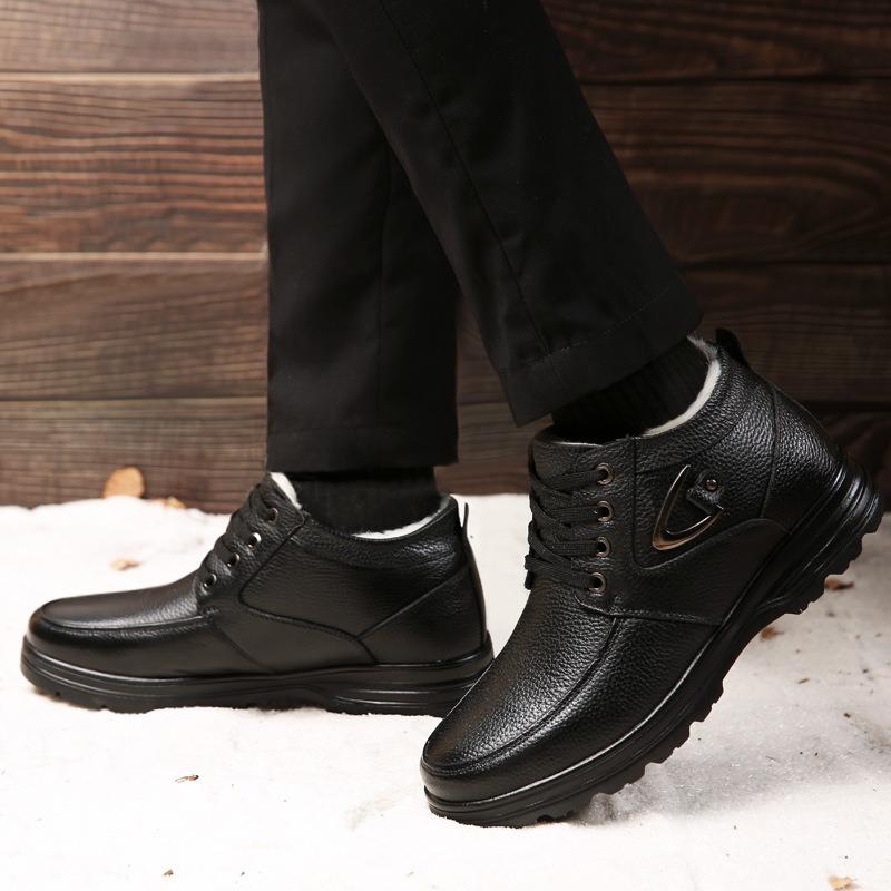 Men's high-top cotton shoes men's velvet wool winter warm men's shoes leather practical snow boots medium old dad shoes
