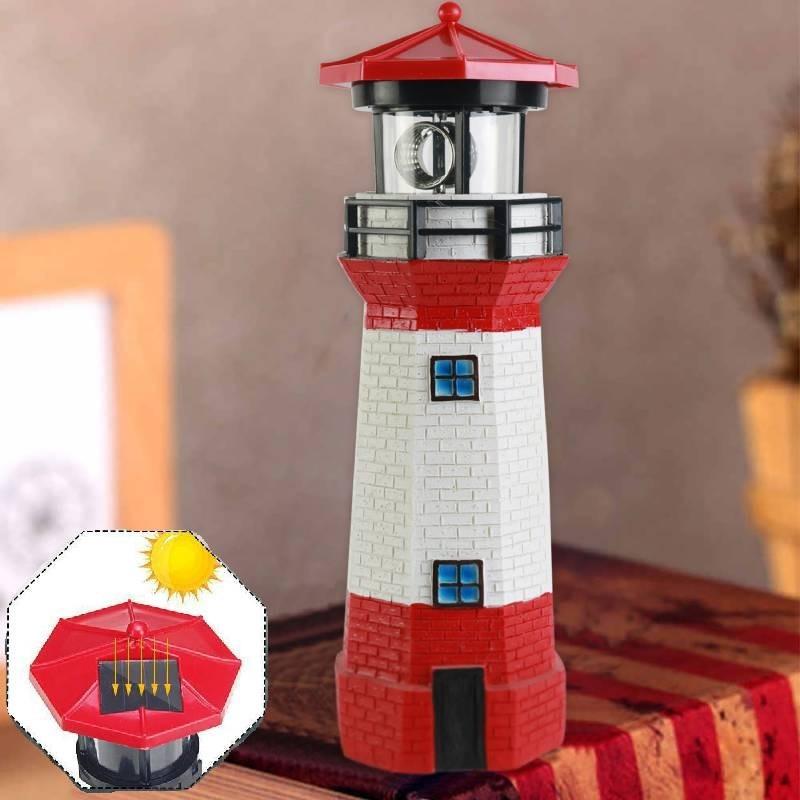 Powered Solar Lighthouse Led Rptating Model Outdoor Garden Light Decor House