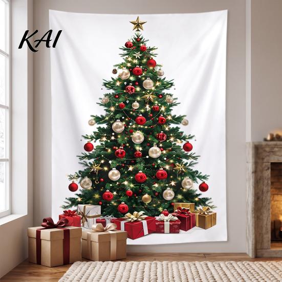 Wall Tapestry for Party Merry Christmas Tapestry, Hanging Fabric Backdrop, Xmas Tree Winter Holiday Art Living Room, Bedroom Decoration, 59"