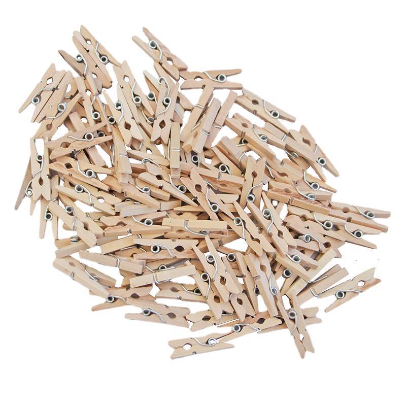 Plain Color Wooden Clothes Pegs - 100-Pack, Multiple Sizes, Small Clips