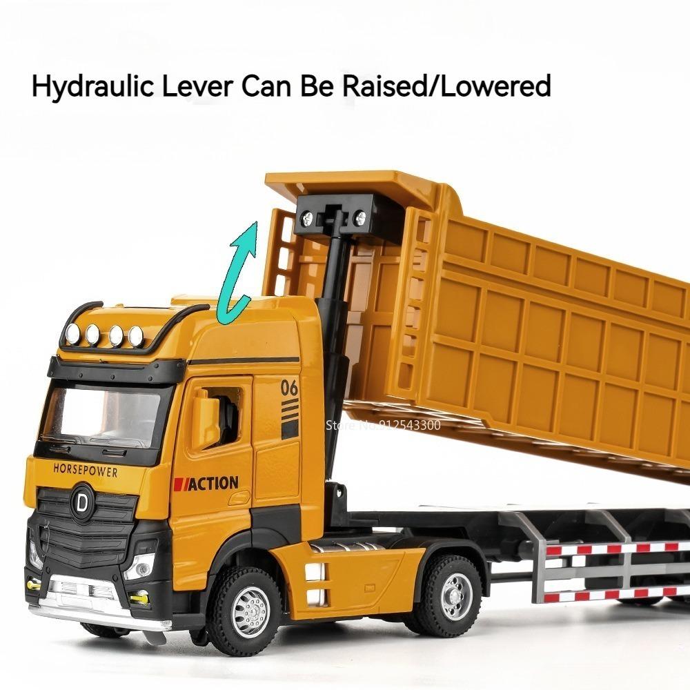 1/50 Extended Dump Truck Model Toy Metal Diecasting Doors Opened Sound Light Pull Back Vehicle Models Ornaments Children's Gifts