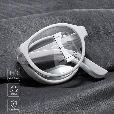 Faltbare progressive Mehrstärken-Lesebrille für Frauen, Blaulichtfilter, Nah-Fern-Presbyopie-Brille