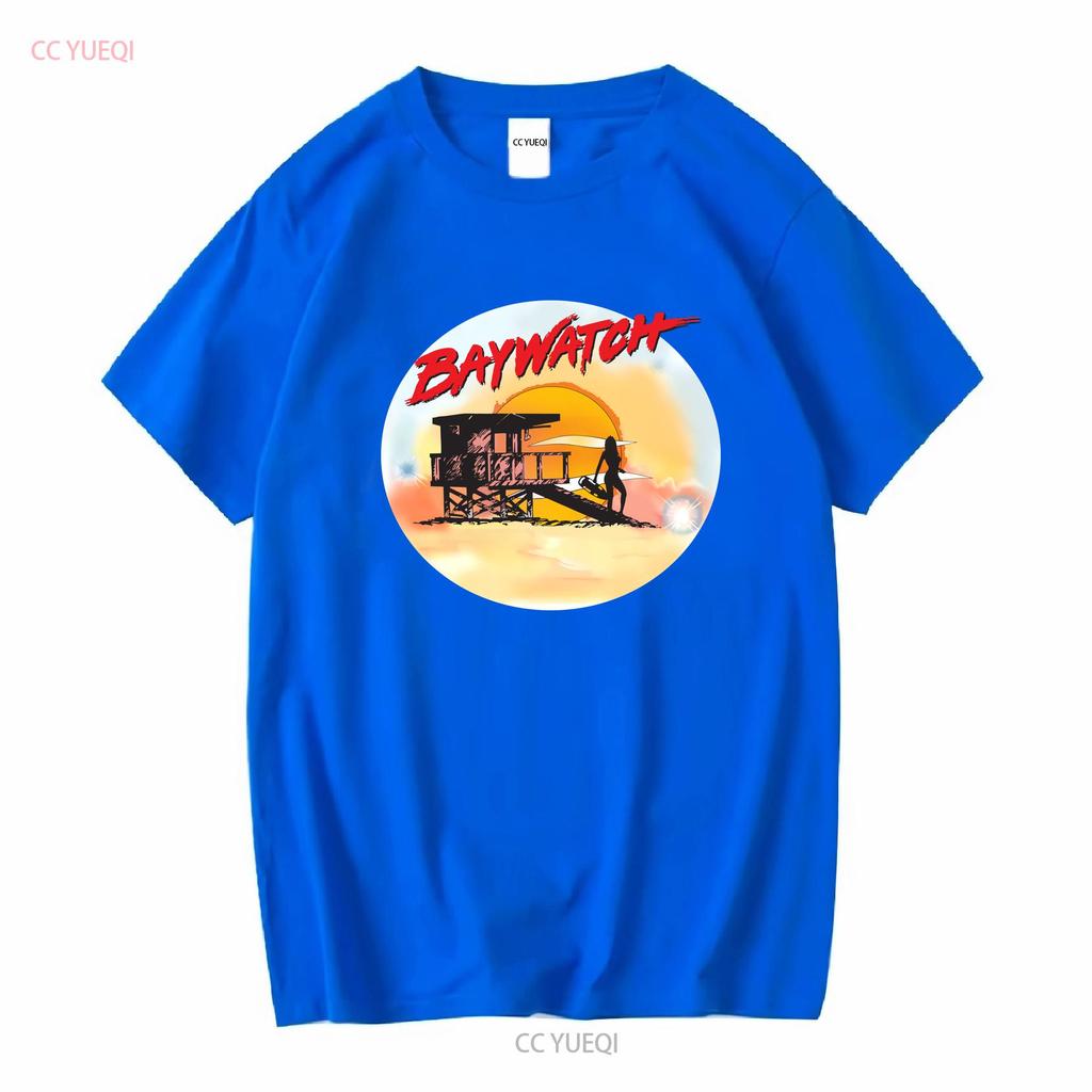 Baywatch Airbrush White Adult T Shirt Vintage Washed Top For Everyday Wear Stretched Stylish Casual Unisex Slightly