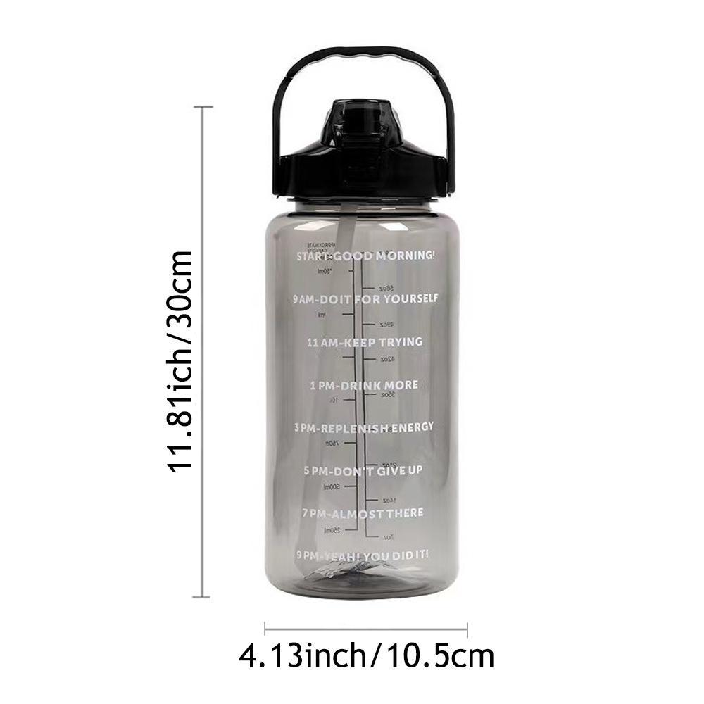 2L Water Bottle with Time Marker, Leak Proof, Non-Slip, Plastic Portable Travel Water Bottle Fitness Cup With Cute Stickes