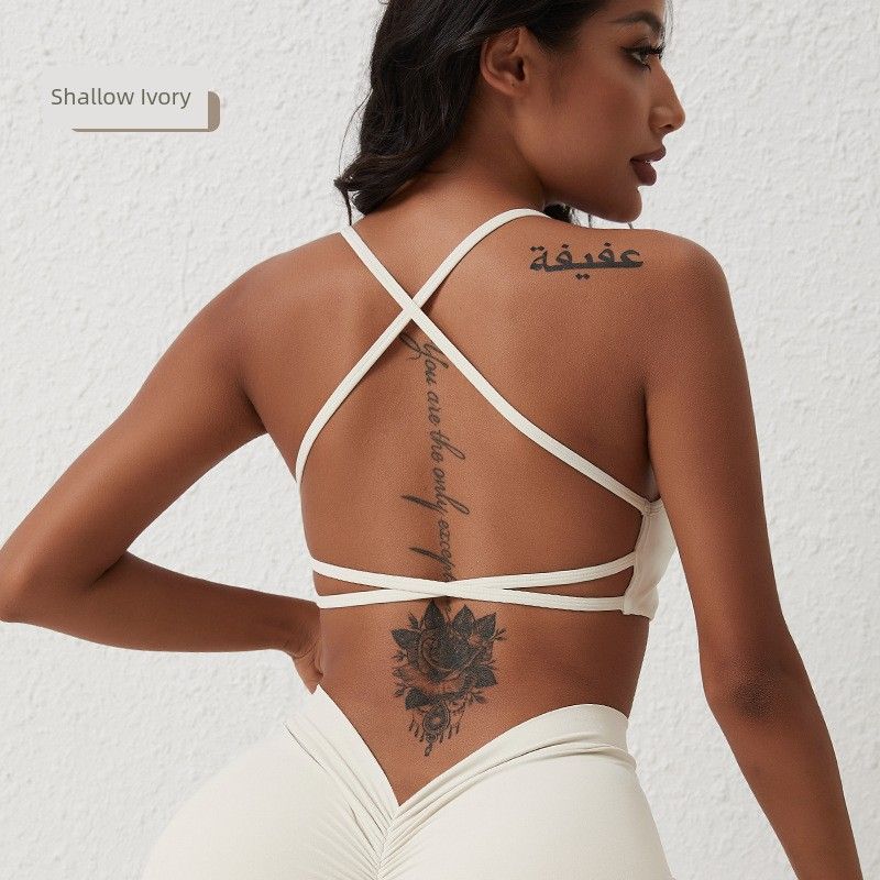 

INS New Online Red Back Workout Clothes Quick-Drying Bra S Shallow Ivory