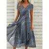 Women's Long Casual Dress Summer Short-Sleeve V-Neck Waist Retraction Printed Dress
