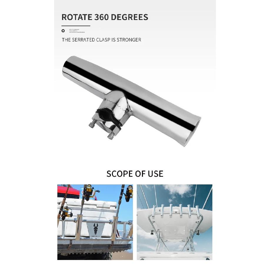 Alastin White Fishing Rod Holders Stainless Steel 360 Degrees Rotation Clamp on Marine Hardware Adjustable Boat Accessories