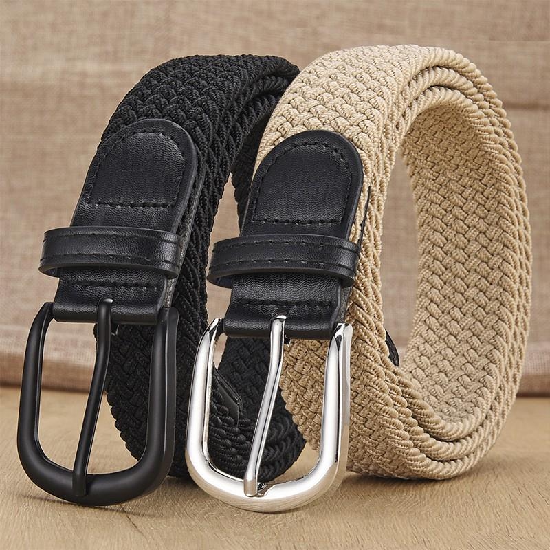 Non perforated men's and women's woven waist belt, elastic canvas belt, women's Korean version versatile student pants belt