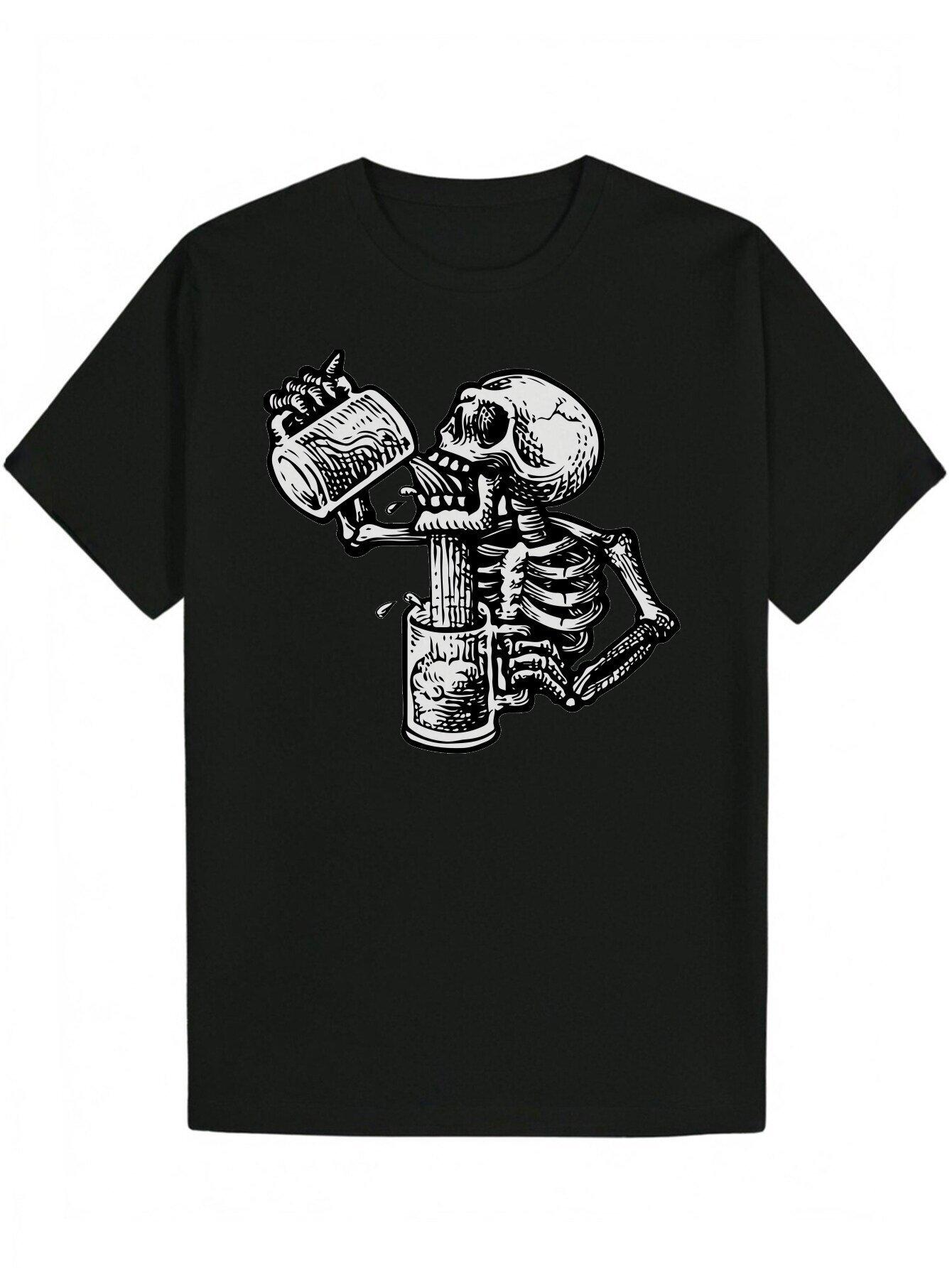 

Men Vintage Black Skull Graphic T-Shirt Casual Summer Short Sleeve Breathable Design with Unique Skull Print Men Clothing 4XL