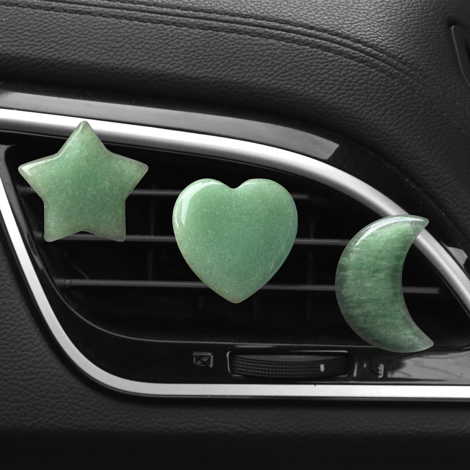 

Set of 3 Crystal Stone Car Air Vent Clips, Moon Star Heart Quartz Charm Car Air Freshener Clip, Air Conditioning Outlet Clip, Cute Car Interior Unscented зелёный