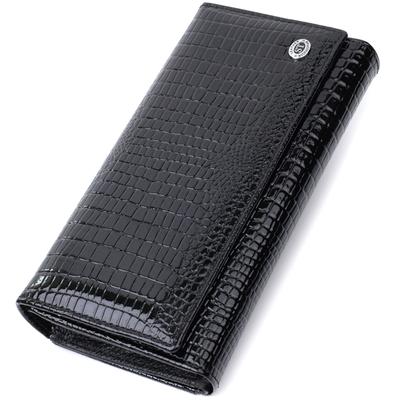 Portfel ze skóry lakierowanej z miejscem na kartę kredytową ST Leather 22683 Czarny