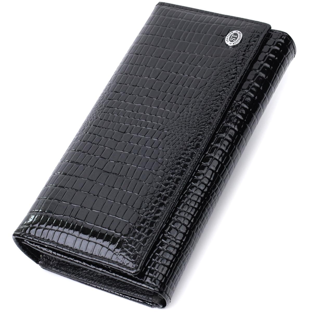 

Лакований шкіряний гаманець з блоком для кредитних карток ST Leather 22683 Чорний