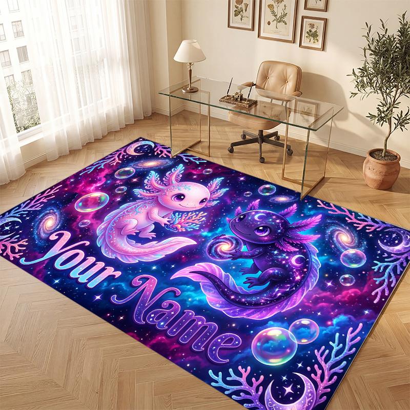 Astronaut Space Theme Soft Crystal Velvet Rug Custom Name & Text Print Non Slip Floor Rug for Bedroom Living Room