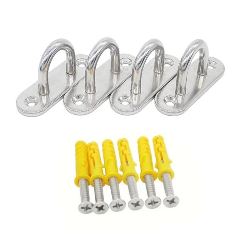 4Pcs Stainless Steels Pad Eye Plate Hook Wall Mount Hanger Hook Marine Hardware Staple Hook with Screws Hammock Hook