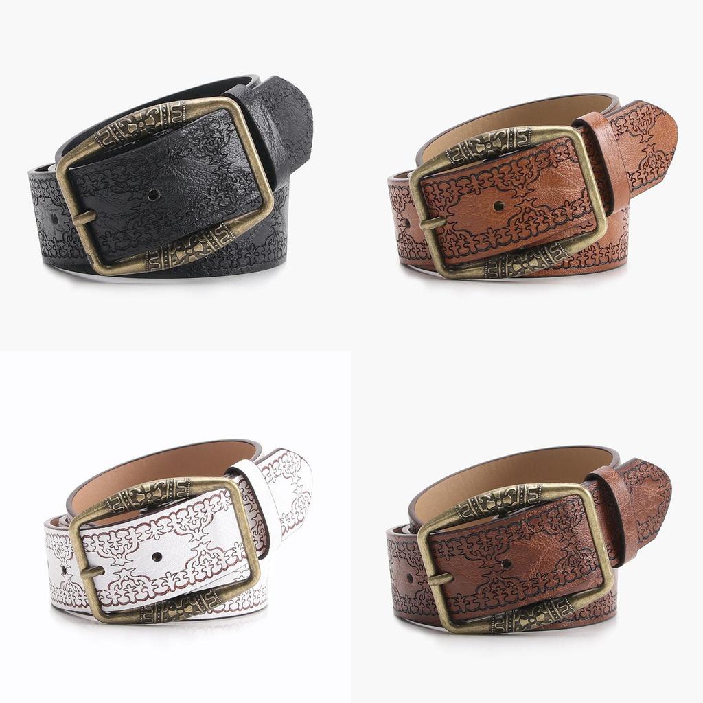Retro Style Embossed Pu Ladies Belt With Metal Pin Buckle For Fashion Pairing