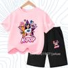 2026 Summer New K- POP Korean Idol Style Boys Girls Outfits Two-Piece Set with  Printed Short-Sleeve T-Shirt Shorts