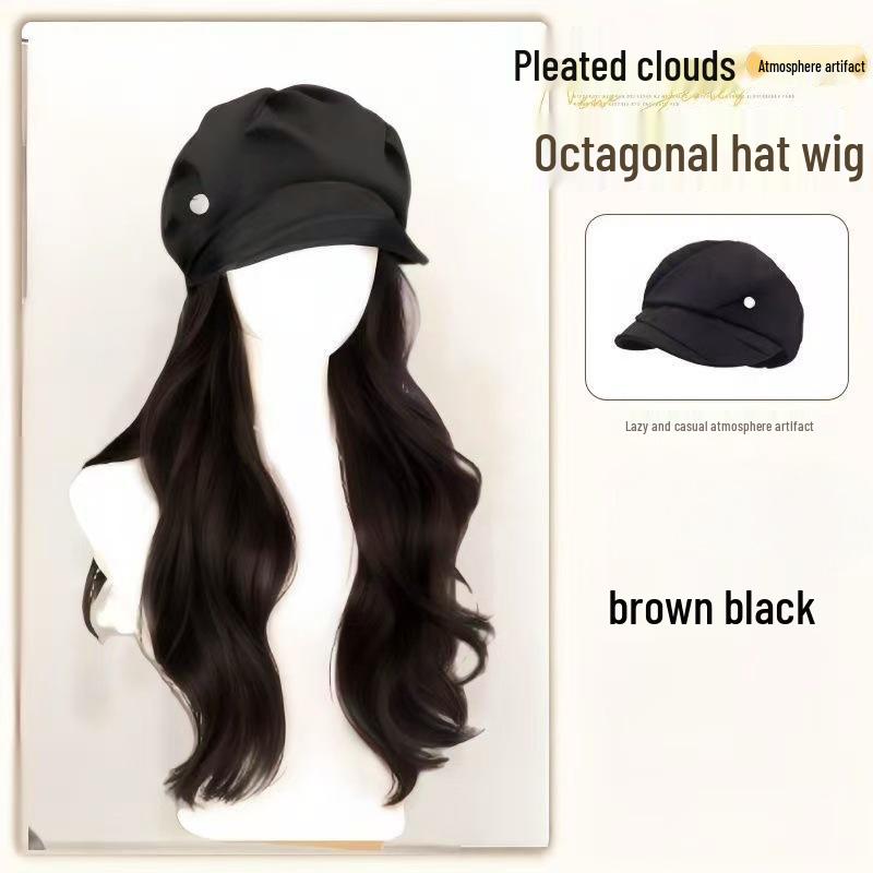 Women's Cloud Octagonal Wig Hat - Natural Full Coverage with Big Waves for Autumn and Winter Fashion