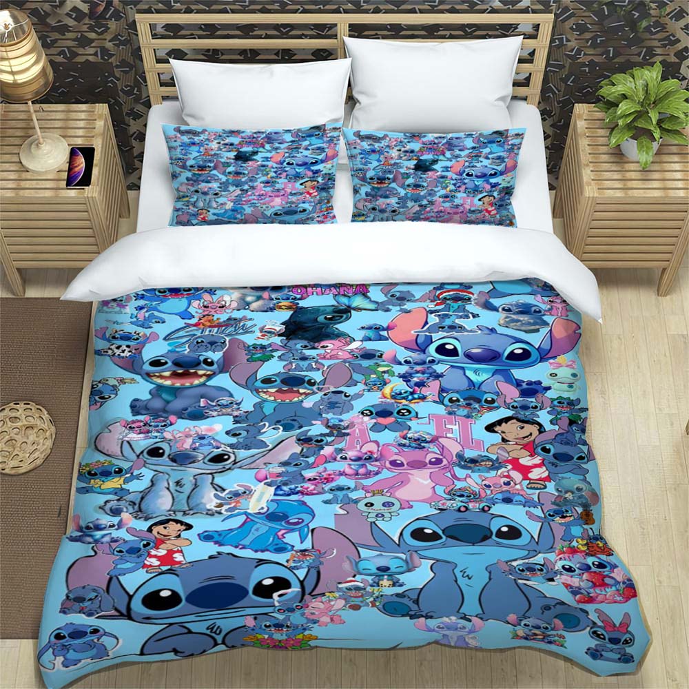 

Cute 3D printed cartoon chrysanthemum pattern Stitch duvet and pillowcase set – home decor, creative plus-size bedding, 135x200cm