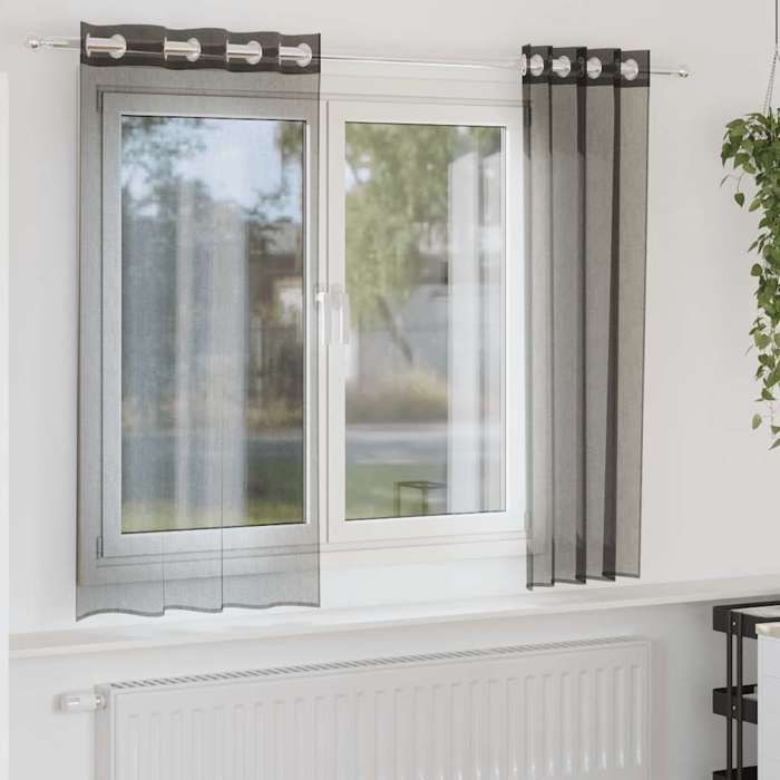 VidaXL Rideaux en voile avec œillets 2 pcs noir 140x140 cm, rideau en filet, rideau transparent, voile de fenêtre, 4102059