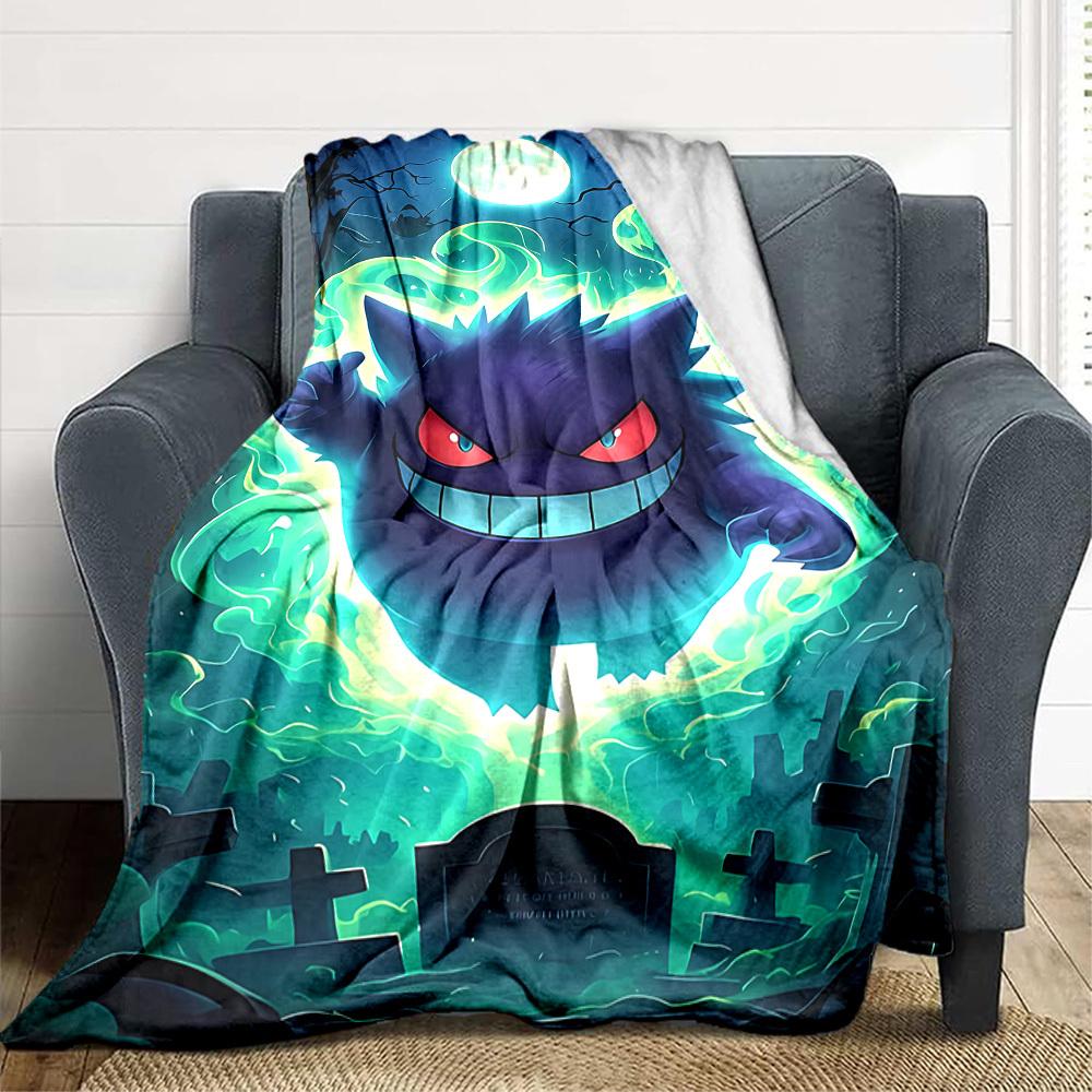 1pc Ghostly Pokémon Blanket Lightweight Flannel Blanket Throw Blanket For Sofa, Bed, Travel, Camping, Livingroom, Office, Couch