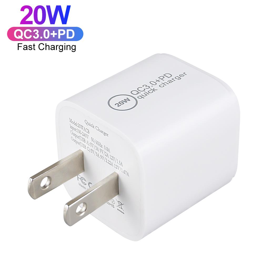

Mini Wall Charger PD 20W QC3.0 US EU Plug Portable Travel Power Adapter Dual Ports USB C Fast Charging Charger US