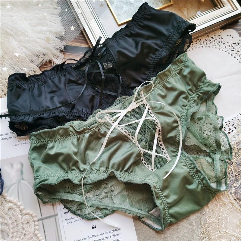 Lace-up Underwear Sexy Seduction Retro Color Ice Silk Briefs Gauze Covered Hip Low Waist Women's Panties