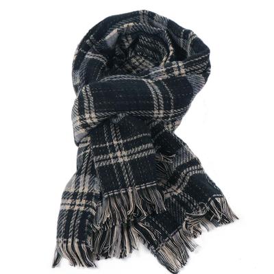 Long Plaid Knitted Scarf Warm Double-sided Scarf Gifts Men Thick Shawl  Outdoor