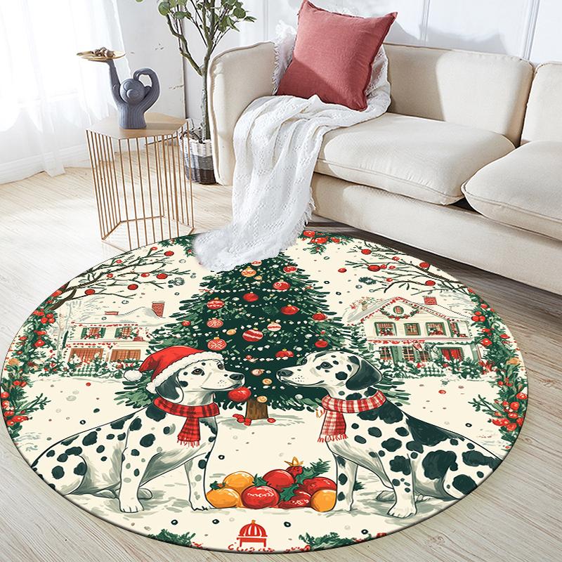 

Christmas Dalmatian pattern round rug,Carpet Rug for Living Room Bedroom Playroom ,Non-slip Floor Mat,Holiday Gifts and Birthday Gifts. 80cmx80cm