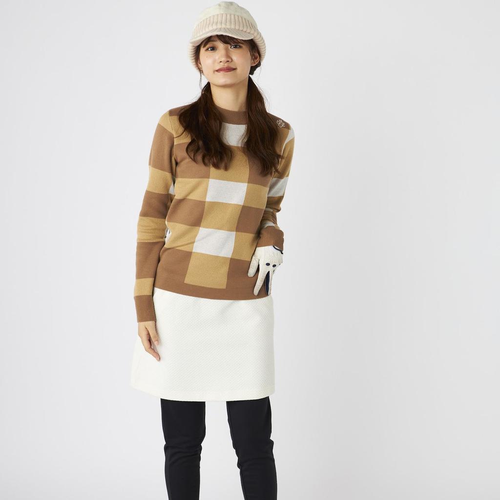 Marie Claire Women's Beige Mock Neck Checkered Golf Sweater (735751)