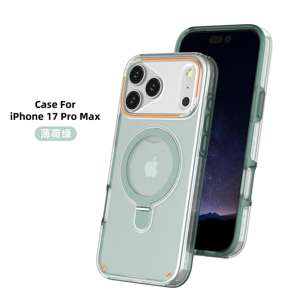 3-in-1 For Magsafe Magnetic Metal Ring Stand Matte Case For iPhone 17 Air 16 15 14 Plus 12 13 17 Pro Max 16e Protector Cover