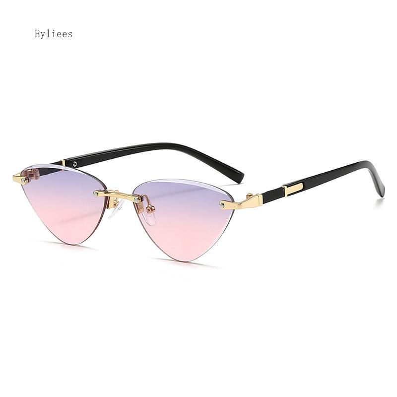 

Vintage Triangle Sunglasses Women Rimless Clear Ocean Lens Gradient Fashion Cat Eye Sun Glasses For Men