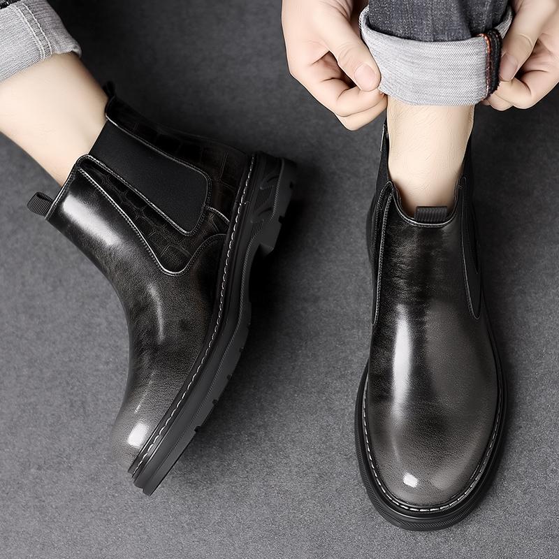 Brand Retro British Trend Brand Polished High Top Leather Shoes for Men In Autumn Comfortable Thick Soled Chelsea Boots