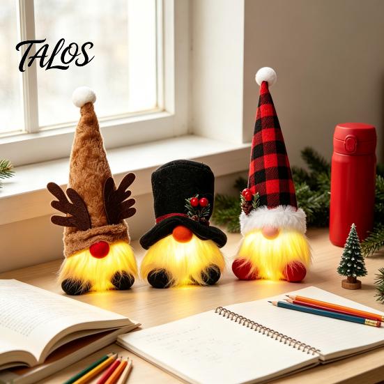 DIY Christmas Crafts Gnome Figurine, Snowflake Knit Hat LED Light Up Rudolph Gift Ideas Doll, Nordic Noel Plush Ornament for Home, Festive Party