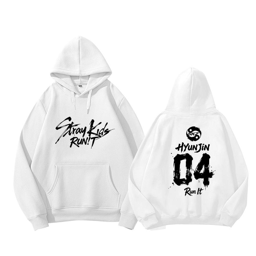 Stray Kids Run It Sweat à capuche Merch Kpop Unisexe Pull Décontracté Sweatshirt Nom du Membre Manches Longues Streetwear Top (Style polaire pour l'automne et l'hiver)