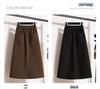 Women's Solid Color Half-Skirt with Pockets and Back Slit - Spring/Autumn Stylish, Elastic Waist, Mid-Length, Mature Style
