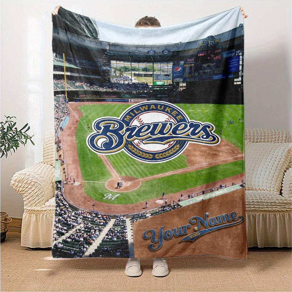 Name Custom Milwaukee Brewers Logo Print Flannel Blanket High Quality Warm Comfortable Cover for All Seasons Perfect for Gifts Home Decor