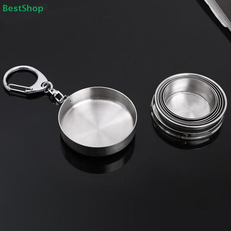 Collapsible Stainless Steel Shot Glass - Foldable Pocket Cup with Keychain, Portable Drinking Cup for Travel/Outdoor