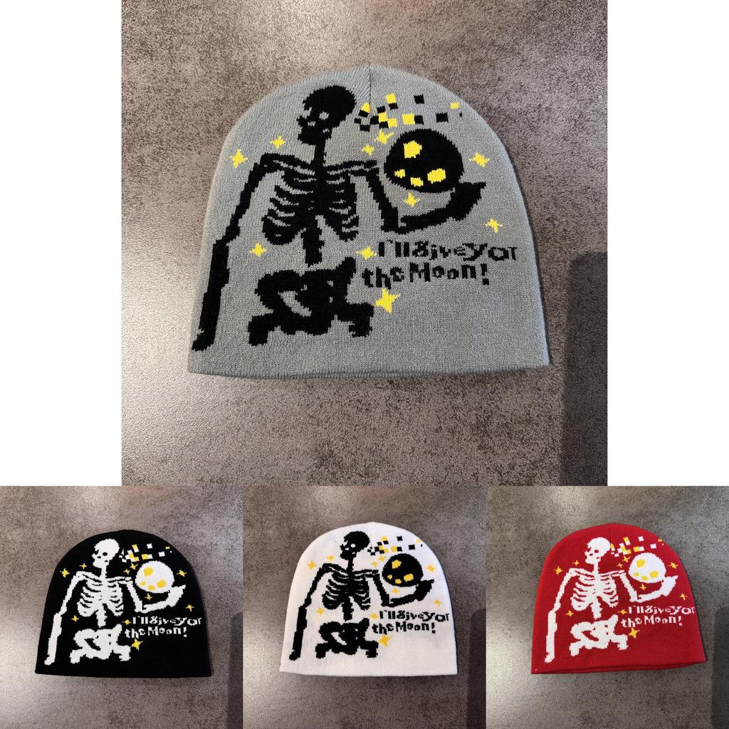 Halloween Skull Knit Hat With No Brim For Fall Winter Cozy Headgear